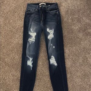 Dark Wash Ripped Jeans - high Waisted, skinny
